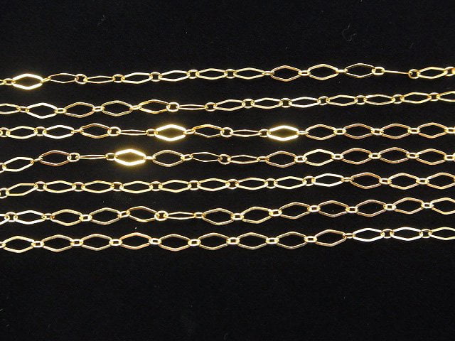14KGF Diamond shape (long and short) chain 5.5x2.6mm 10cm