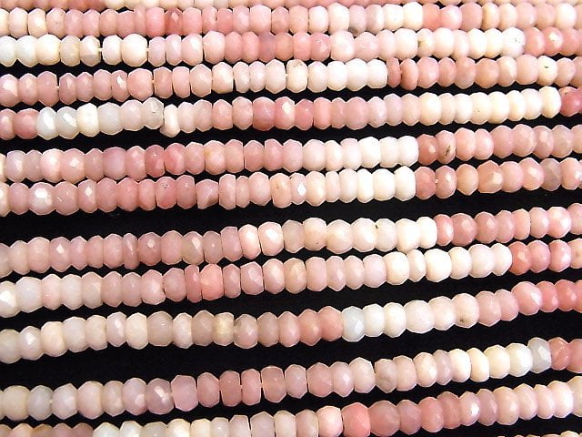 [Video]High Quality! Pink Opal AA++ Faceted Button Roundel 1strand beads (aprx.12inch/29cm)