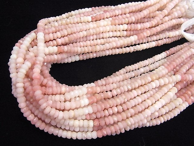 [Video]High Quality! Pink Opal AA++ Faceted Button Roundel 1strand beads (aprx.12inch/29cm)