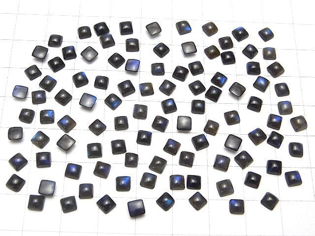 [Video] High Quality Black Labradorite AAA- Square Cabochon 4x4mm 10pcs