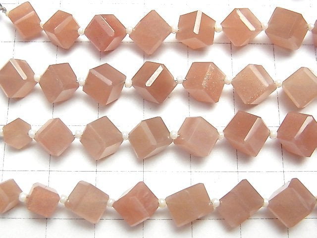 [Video] High Quality Orange Moonstone AAA- Dice Shape 1strand (13pcs)