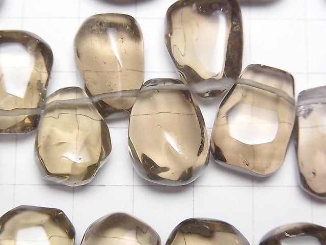 [Video] Smoky Quartz AAA- Faceted Nugget (Top Side Drilled Hole ) [Light Color] half or 1strand beads (aprx.15inch/37cm)