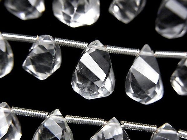 [Video]High Quality Crystal AAA Drop 4Faceted Twist Faceted Briolette 1strand beads (aprx.7inch/18cm)