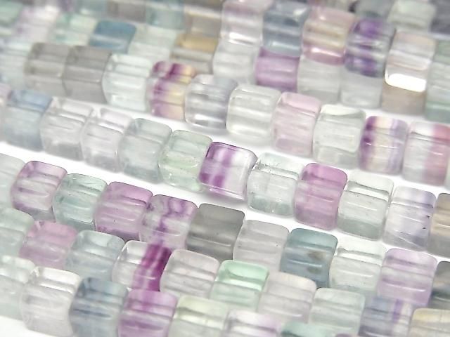 [Video] Multicolor Fluorite AAA-Cube 4.5x4.5x4.5mm half or 1-strand beads (approx. 15 inches/38 cm)