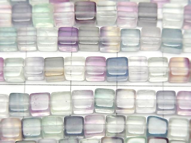 [Video] Multicolor Fluorite AAA-Cube 4.5x4.5x4.5mm half or 1-strand beads (approx. 15 inches/38 cm)