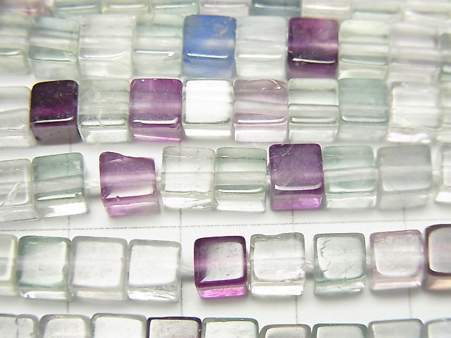 [Video] Multicolor Fluorite AAA- Cube 4.5x4.5x4.5mm 1strand beads (aprx.15inch / 37cm)