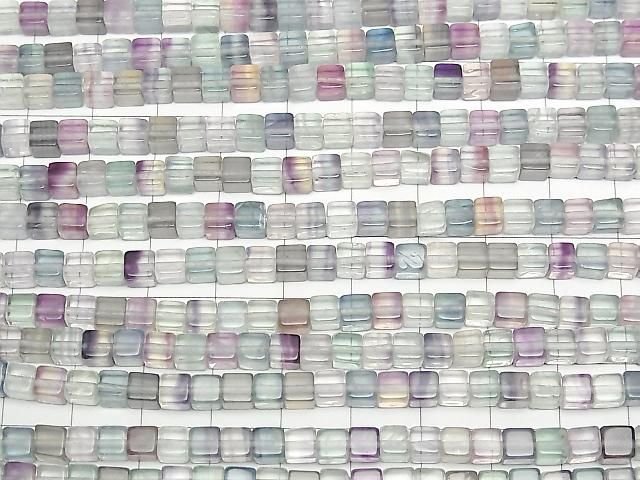 [Video] Multicolor Fluorite AAA-Cube 4.5x4.5x4.5mm half or 1-strand beads (approx. 15 inches/38 cm)