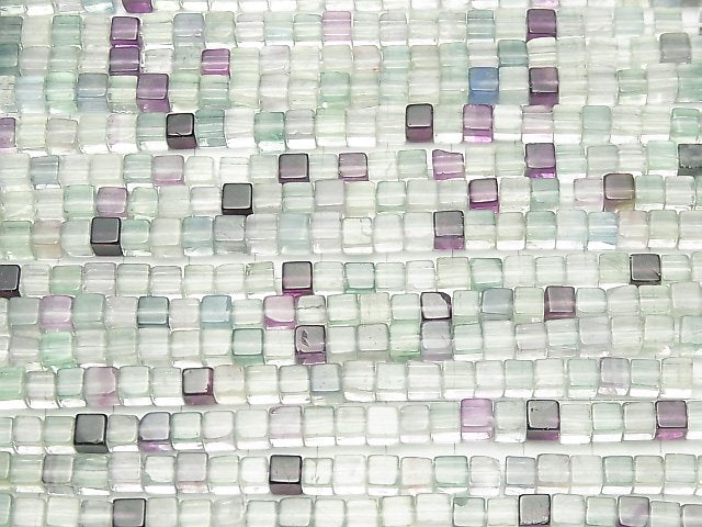 [Video] Multicolor Fluorite AAA- Cube 4.5x4.5x4.5mm 1strand beads (aprx.15inch / 37cm)