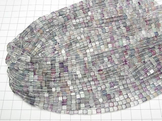 [Video] Multicolor Fluorite AAA-Cube 4.5x4.5x4.5mm half or 1-strand beads (approx. 15 inches/38 cm)