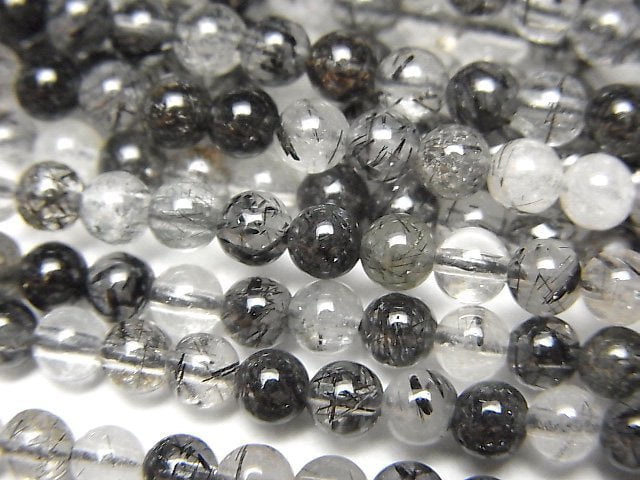 Round, Tourmalinated Quartz Gemstone Beads