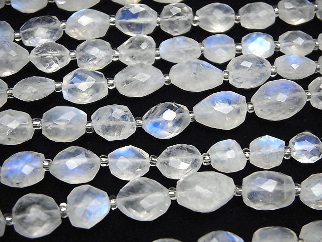 [Video]High Quality Rainbow Moonstone AAA Faceted Nugget 1strand beads (aprx.7inch/18cm)