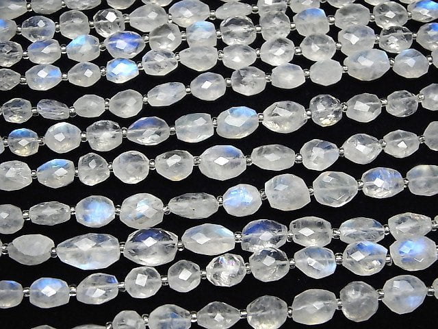 [Video]High Quality Rainbow Moonstone AAA Faceted Nugget 1strand beads (aprx.7inch/18cm)