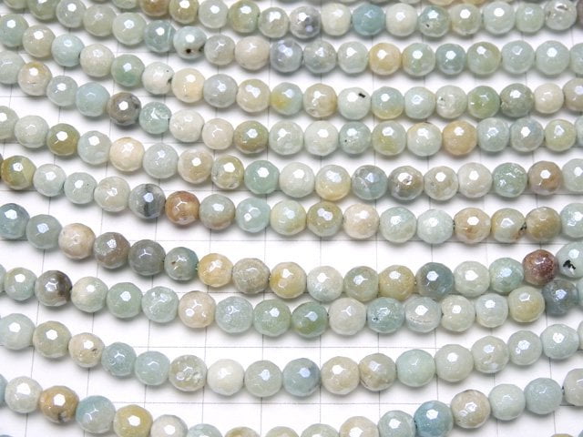 [Video] Mix Amazonite AA+ 128Faceted Round 6mm Coating 1strand beads (aprx.15inch / 36cm)