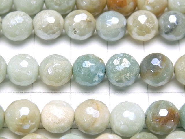 [Video] Mix Amazonite AA+ 128Faceted Round 8mm Coating 1strand beads (aprx.15inch / 36cm)