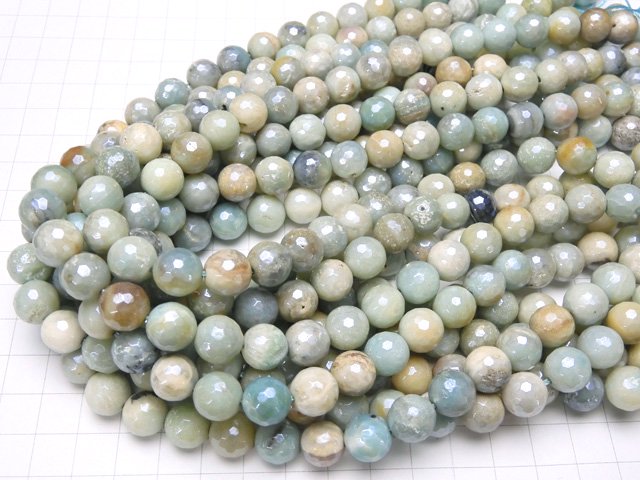 [Video] Mix Amazonite AA+ 128Faceted Round 10mm Coating 1strand beads (aprx.15inch / 36cm)