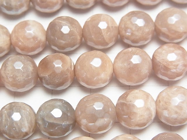 [Video] Brown Moonstone AA++ 128Faceted Round 10mm Coated half or 1strand beads (aprx.14inch/35cm)