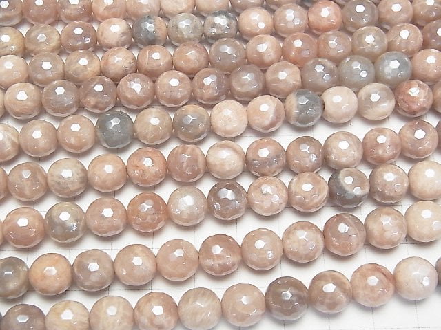 [Video] Brown Moonstone AA++ 128Faceted Round 10mm Coated half or 1strand beads (aprx.14inch/35cm)