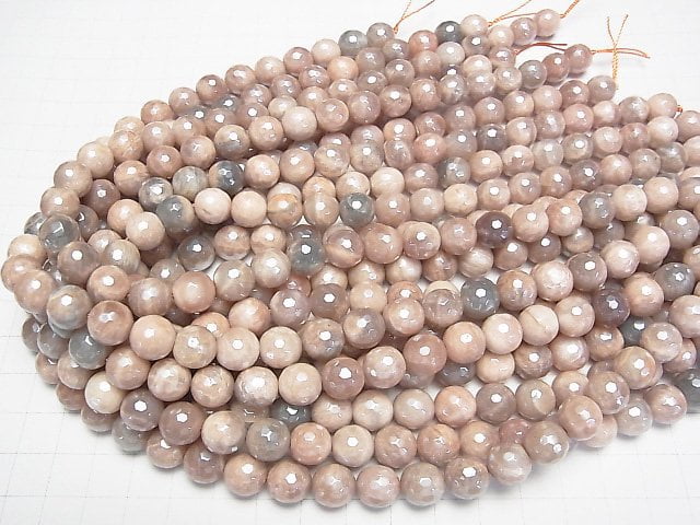 [Video] Brown Moonstone AA++ 128Faceted Round 10mm Coated half or 1strand beads (aprx.14inch/35cm)