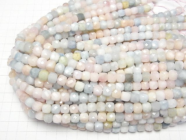 [Video] High Quality! Beryl Mix (Multicolor Aquamarine) AA Cube Shape 8x8x8mm half or 1strand beads (aprx.15inch / 37cm)