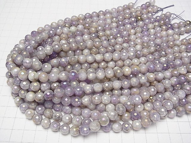 [Video]Lavender Amethyst AA++ 128Faceted Round 8mm coated 1strand beads (aprx.15inch/36cm)