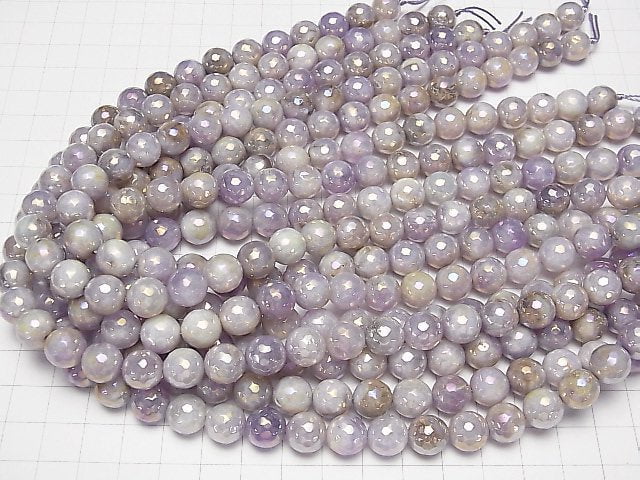 [Video] Lavender Amethyst AA++ 128Faceted Round 10mm Coating 1strand beads (aprx.14inch / 35cm)