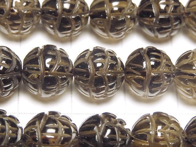 [Video] Smoky Quartz AAA Lotus Carving 10mm 1/4 or 1strand beads (aprx.15inch / 36cm)