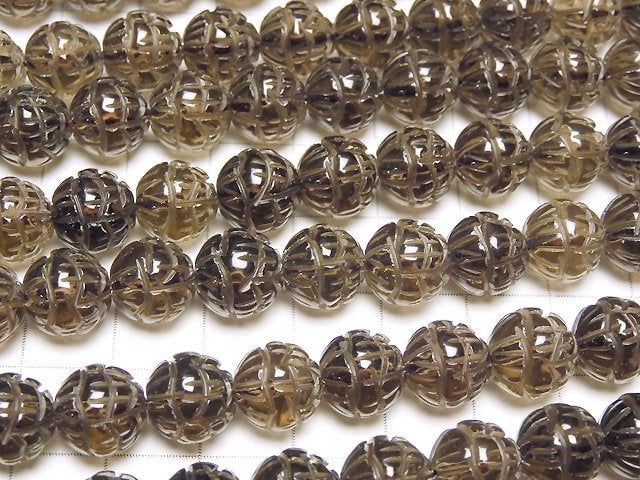 [Video] Smoky Quartz AAA Lotus Carving 10mm 1/4 or 1strand beads (aprx.15inch / 36cm)