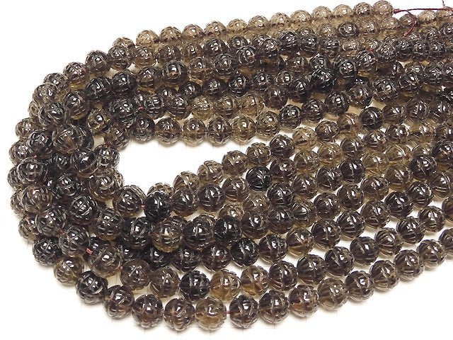 [Video] Smoky Quartz AAA Lotus Carving 10mm 1/4 or 1strand beads (aprx.15inch / 36cm)