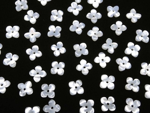 [Video] High Quality White Shell (Silver-lip Oyster) AAA Flower (4pcs Flowers) 8mm Center Hole 4pcs