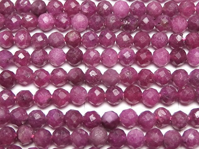 [Video] High Quality! Ruby AA+ Faceted Round 4mm 1strand beads (aprx.15inch / 37cm)