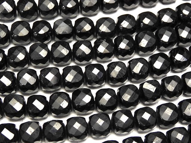 [Video] High Quality! Black Tourmaline AA++ Cube Shape 8x8x8mm half or 1strand beads (aprx.15inch / 36cm)