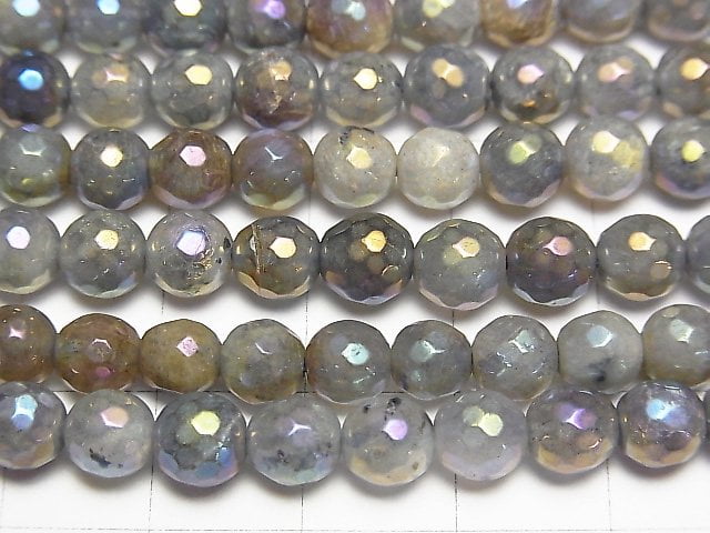 [Video] Labradorite AA+ 128Faceted Round 6mm coating 1strand beads (aprx.15inch / 36cm)