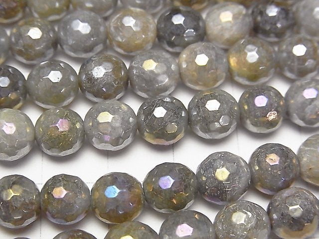 [Video] Labradorite AA+ 128Faceted Round 8mm coating 1strand beads (aprx.15inch / 36cm)