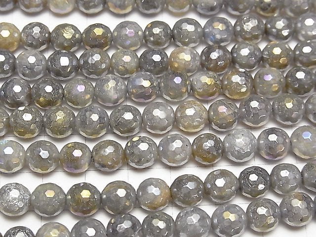 [Video] Labradorite AA+ 128Faceted Round 8mm coating 1strand beads (aprx.15inch / 36cm)