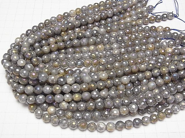 [Video] Labradorite AA+ 128Faceted Round 8mm coating 1strand beads (aprx.15inch / 36cm)