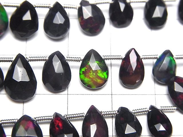 [Video]High Quality Ethiopian Black Opal AAA Pear shape Faceted Briolette half or 1strand (26pcs )