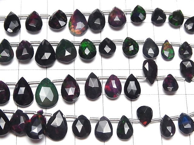 [Video]High Quality Ethiopian Black Opal AAA Pear shape Faceted Briolette half or 1strand (26pcs )