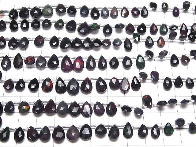 [Video]High Quality Ethiopian Black Opal AAA Pear shape Faceted Briolette half or 1strand (26pcs )