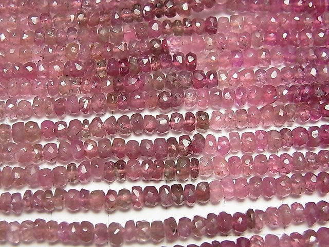 [Video]Pink Tourmaline AA++ Faceted Button Roundel 3x3x2mm 1strand beads (aprx.14inch/34cm)