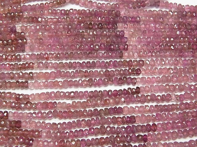 [Video]Pink Tourmaline AA++ Faceted Button Roundel 3x3x2mm 1strand beads (aprx.14inch/34cm)