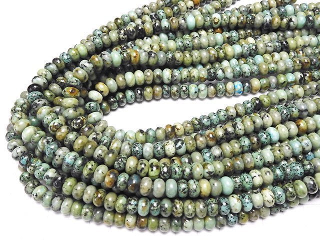 [Video] African Turquoise Roundel 8x8x5mm half or 1strand beads (aprx.15inch / 38cm)