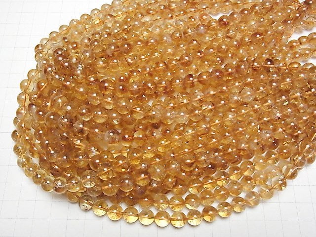 [Video]Brandy Phantom Citrine AA+ Round 8mm half or 1strand beads (aprx.15inch/36cm)