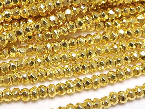 [Video]Hematite Faceted Button Roundel 3x3x1.5mm Gold Coated 1strand beads (aprx.14inch/35cm)