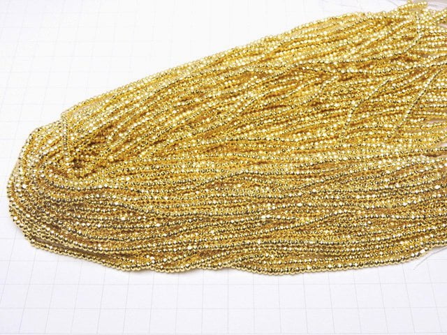 [Video]Hematite Faceted Button Rondelle 3x3x1.5mm Gold Coated 1strand beads (aprx.14inch/35cm)