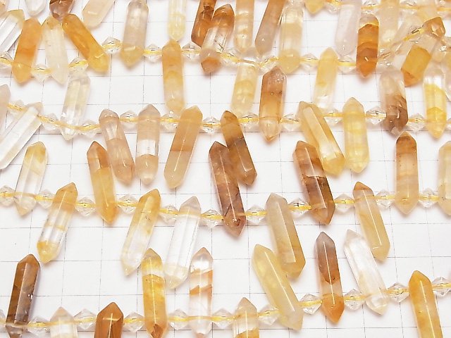 [Video] Yellow Hematite Quartz Double Point 20-28mm half or 1strand beads (aprx.15inch / 36cm)