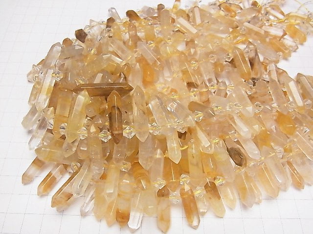 [Video] Yellow Hematite Quartz Double Point 20-28mm half or 1strand beads (aprx.15inch / 36cm)
