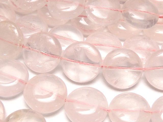 Coin, Rose Quartz Gemstone Beads