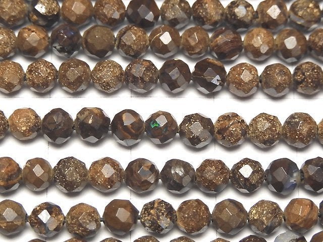 [Video] High Quality! Australia Boulder Opal AA Faceted Round 4mm 1strand beads (aprx.15inch / 36cm)