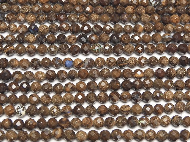 [Video] High Quality! Australia Boulder Opal AA Faceted Round 4mm 1strand beads (aprx.15inch / 36cm)