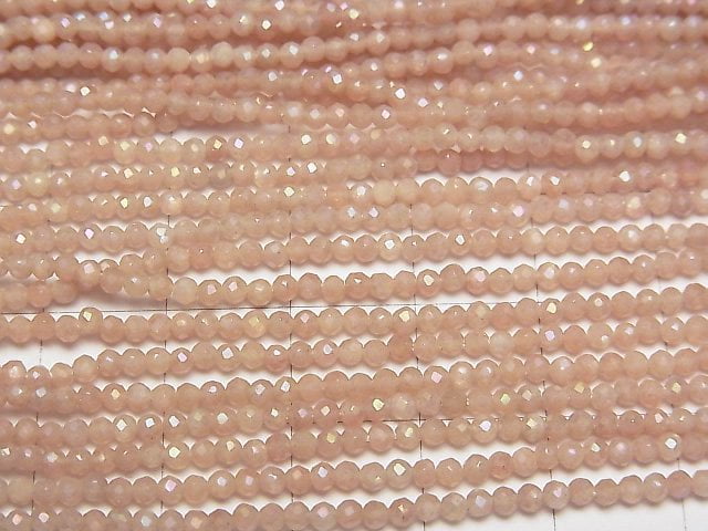 [Video] High Quality! Beige Color Moonstone AAA- Faceted Round 2mm Coating 1strand beads (aprx.15inch / 37cm)